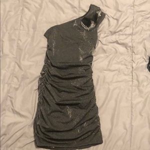 Gray Shiny One Shoulder Mini Dress